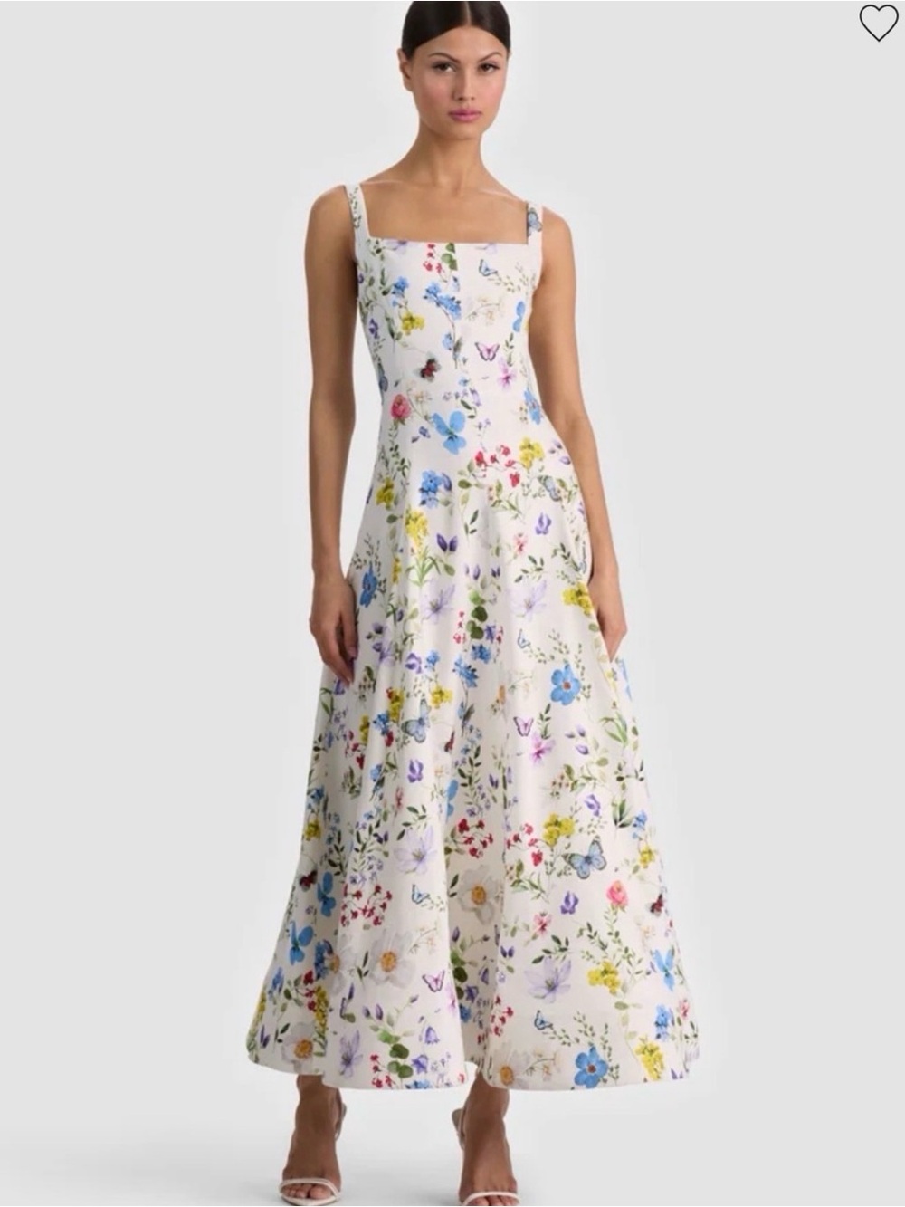 Alice + Olivia White Floral Square-Neck Maxi Dress